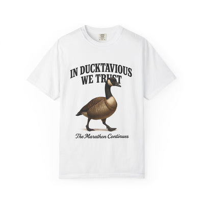 Ducktavious The Marathon Continues  Unisex Garment-Dyed T-shirt, Love Light Healing Shirt, Ducktavious Duck Goose Tee, Restoring Joy Shirt,