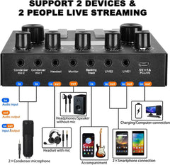 V8S Live Sound Card Podcast Equipment Live Broadcast DJ Device with